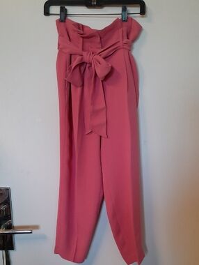 Boden Rose-Pink Paperbag Pants with Self-Tie Bow/Sash